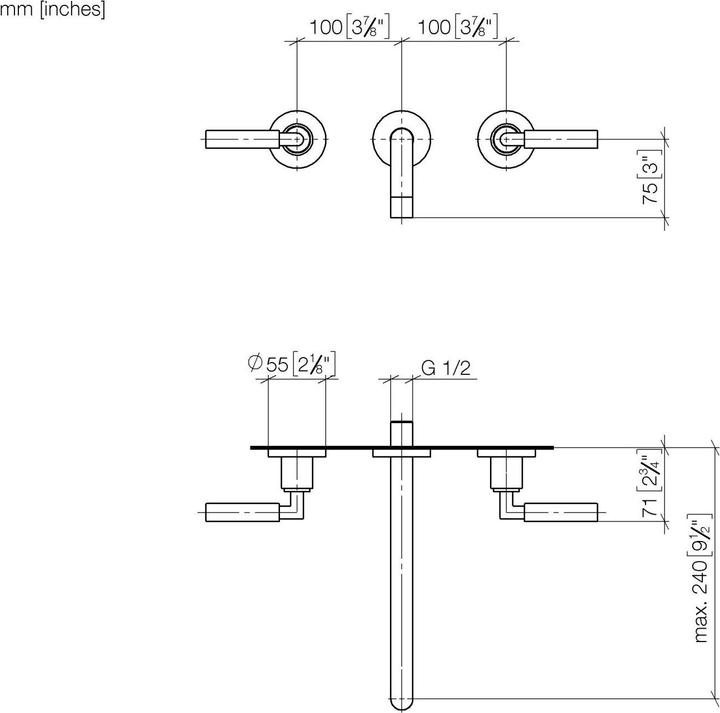 Produktbild Dornbracht Fertigmontageset Tara. Ausld. 240mm f. WT-Wand-Armatur verchr.