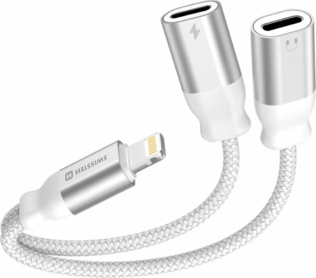 Produktbild Swissten Audioadapter Lightning (male) / 2x Lightning (female) 0.12 M Weiss