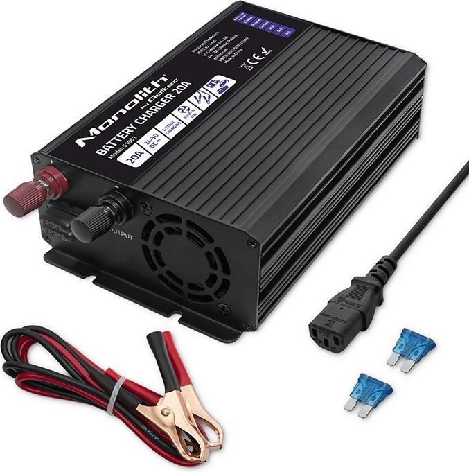 Actual product image Qoltec Smart Monolith battery charger for LiFePO4 AGM GEL SLA batteries | 20A | 24V (24V, 20 A)
