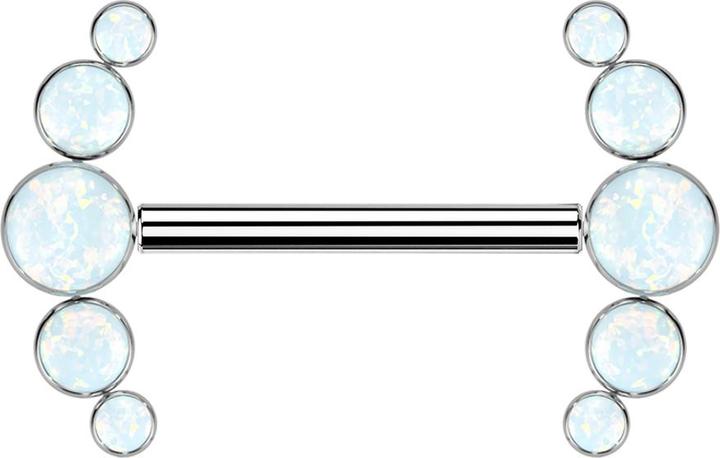 Star Piercing Threadless Barbell silber front fünf Opale weiss (ohne Messing, Titan G23)