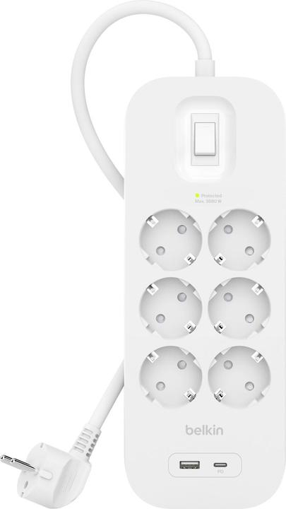 Actual product image Belkin Multiple socket outlet 6-way + USB-A+C,650J,18W,2m SRB002vf2MV2 (6 x, USB-C, USB-A, 2 m)
