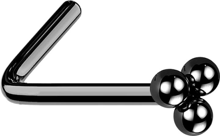 Star Piercing Nasenstecker gewinkelt schwarz drei Kugeln (ohne Messing, Chirurgenstahl 316L)