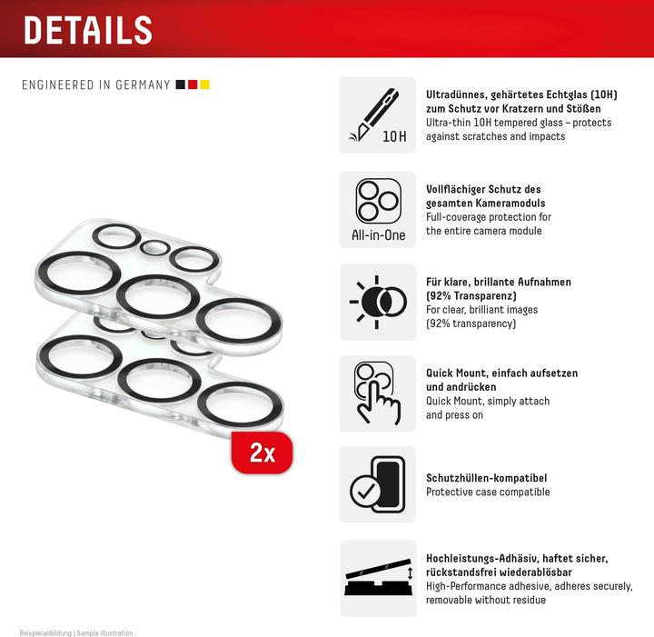 Image du produit Displex Full Cover Camera Lens Glass, Kamera Schutzglas, Platte, Doppelpack (2 pièce(s), Samsung Galaxy S25 Ultra)