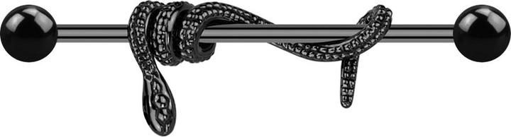 Star Piercing Barbell schwarz mit zwei Kugeln schwarz Schlange eingewickelt schwarz (ohne Messing, Chirurgenstahl 316L)