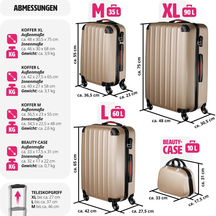 Image du produit tectake Set de valises Valises Trolley Set Trolleys Hardcase Trolley (90 l, L (90 - 115l))