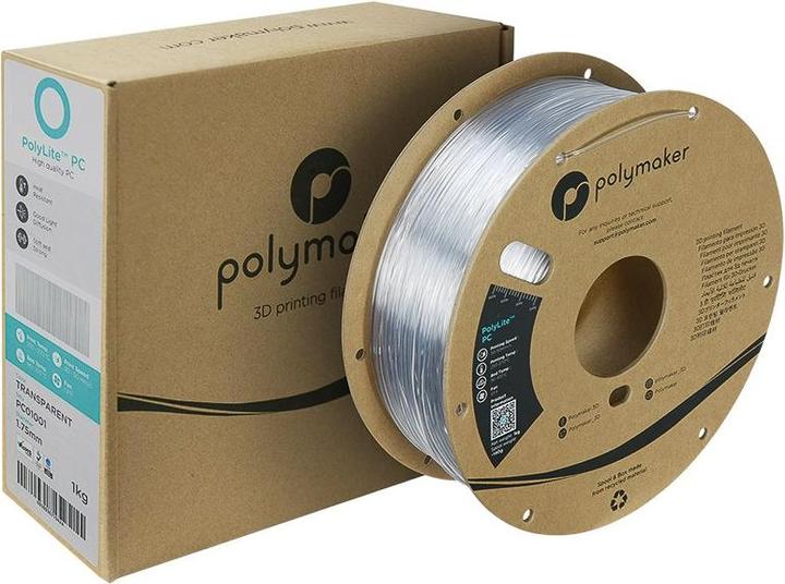 Actual product image Polymaker PC01001 PolyLite Filament PC (Polycarbonate) high stiffness, heat resistant (PC, 1.75 mm, 1000 g, Transparent)