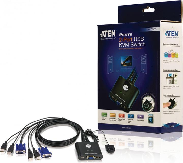 Immagine prodotto Aten CS22U, Switch KVM a 2 porte, USB, VGA
