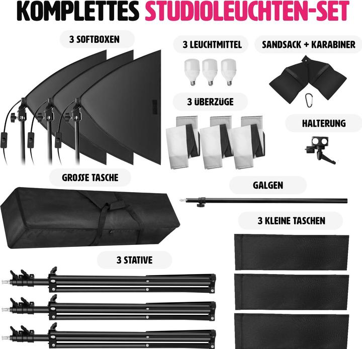 Immagine prodotto tectake 3 luci da studio con softbox, treppiede e borsa (Luce studio)