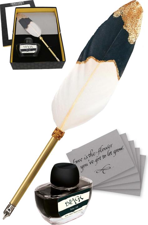 Online CALLIGRAPHY FEATHER - Dip Pen (Gold, Black, White, 1 x)
