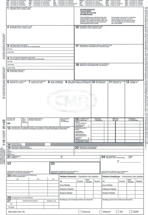 Nutritional values and ingredients Rnk Publisher Form "International Consignment Note (CMR) (50 x)