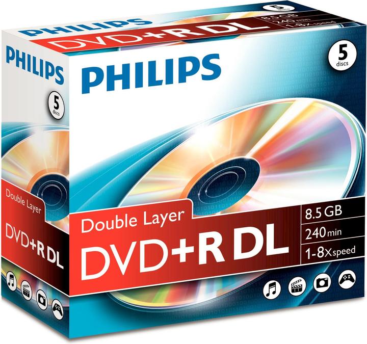 Produktbild Philips 1x5 DVD+R 8,5GB DL 8x JC (5 x)
