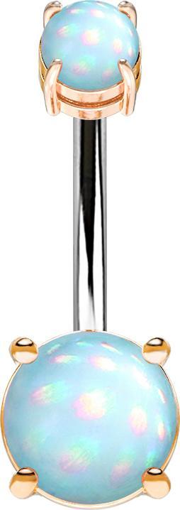 Star Piercing Banane Innengewinde rosegold mit zwei Epoxidstein blau (Messing, Chirurgenstahl 316L)