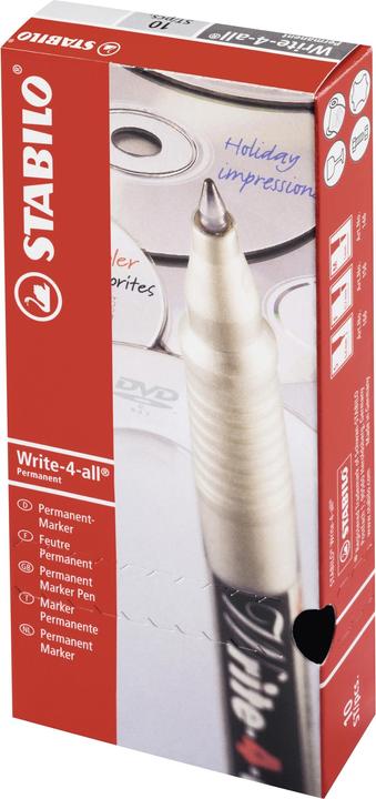 Produktbild STABILO Permanent-Marker - Write-4-all - medium - 10er Pack - rot (Silber, Rot, 1 mm, 10 x)