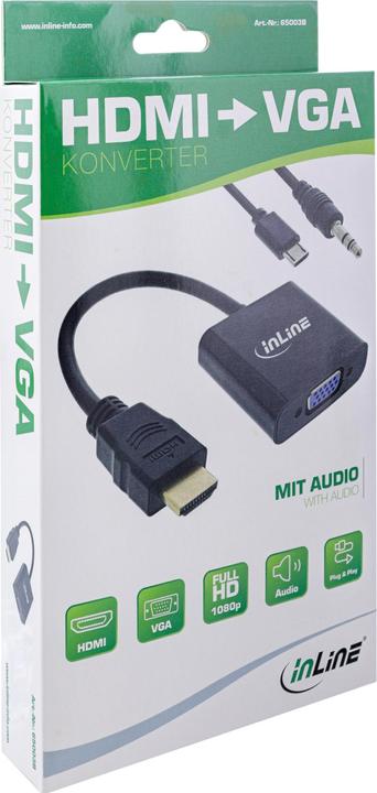 Image du produit InLine ® Dongle convertisseur HDMI vers VGA, avec audio, entrée HDMI, sortie VGA et audio stéréo