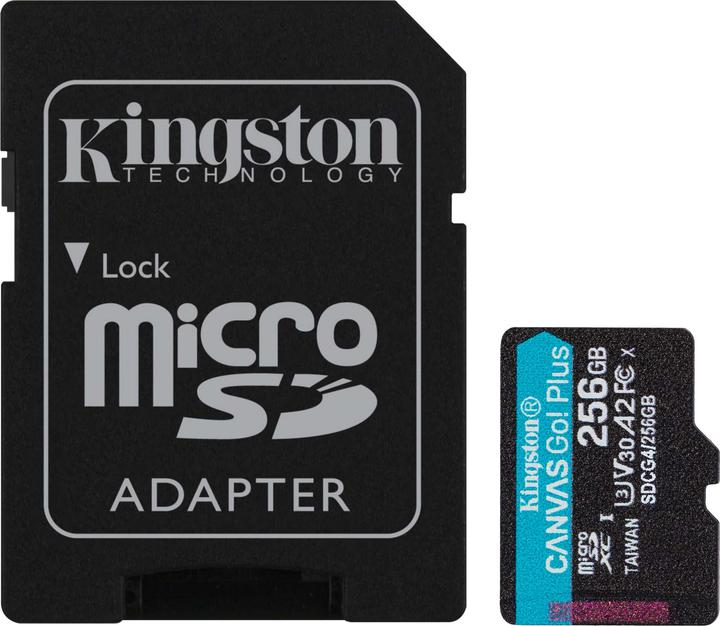 Image du produit Kingston Card Canvas Go Plus MicroSD +ADP 256GB (256 Go, microSDXC, U3, UHS-I)