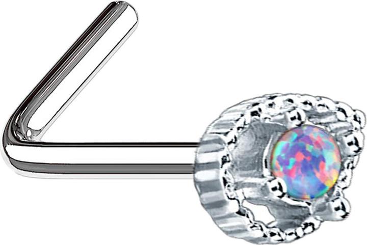 Star Piercing Nasenstecker gewinkelt silber Tropfen mit Opal violett (Chirurgenstahl 316L, Messing)