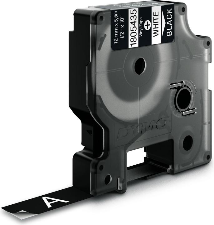 Dymo Rhino 12mm weiß auf schwarz Vinyl (1.20 cm, Schwarz)