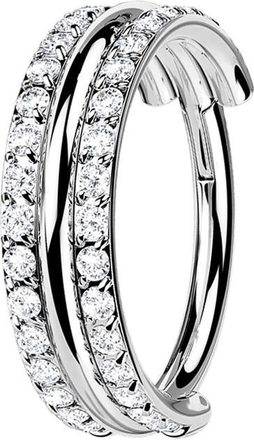 Immagine prodotto Star Piercing Anello Micro Segment con cerniera in argento a tre anelli con doppia fila di cristalli (senza ottone, Titanio G23)