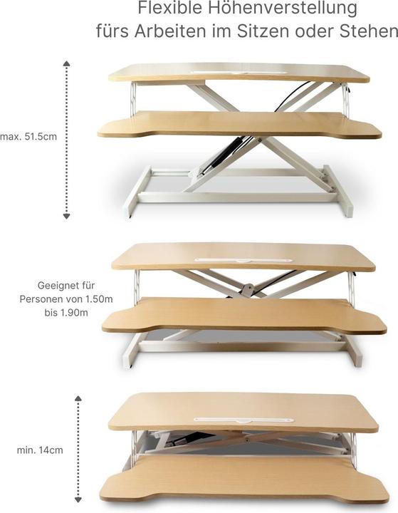 Immagine prodotto Hermex Bürotisch Aufsatz Notebook Schreibtisch Pneumatik Hubtisch Office Desk Arbeitstisch (80 x 64 x 51,5 cm)