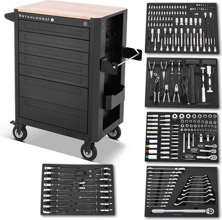 Stahlwerk Chariot d'atelier CROW Chariot à outils Chariot de montage 235 outils CrV (235 x)