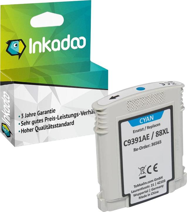 Actual product image Inkadoo Printer cartridges compatible with HP C9391AE / 88XL Ink cartridge, cyan Cyan (C)