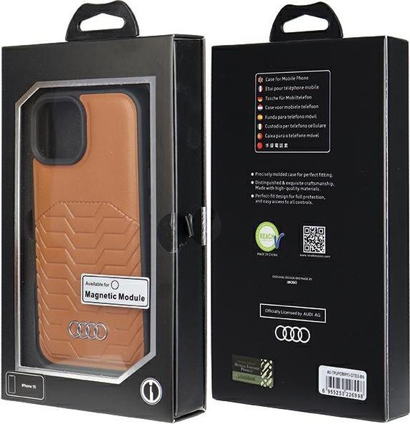Actual product image Audi Synthetic Leather MagSafe iPhone 15 / 14 / 13 6.1" brązowy/brown hardcase AU-TPUPCMIP15-GT/D3-B (Apple iPhone 13, Apple iPhone 15)