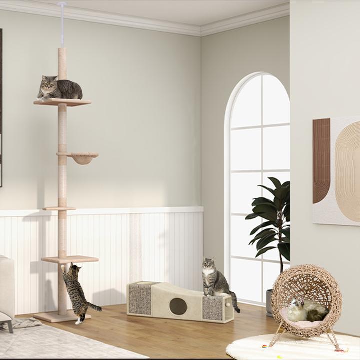 Produktbild PawHut Kratzbaum höhenverstellbar (260 cm, Beige)