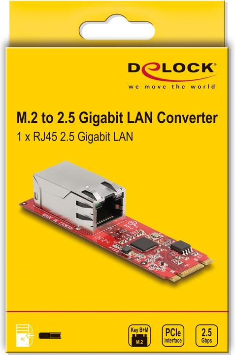 Immagine prodotto Delock Convertitore spina M.2 Key B+M a 1 porta RJ45 2.5 Gigabit LAN orizzontale (M.2 Key B, M.2 Key M)