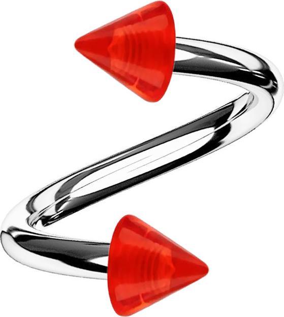 Star Piercing Micro Spirale silber mit zwei Cones rot transparent (Chirurgenstahl 316L, ohne Messing, Acryl)