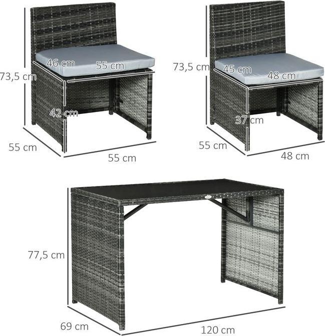 Produktbild Swisshandel24 Polyrattan Gartenmöbel für 4 Personen Rattan Essgruppe, Sitzgruppe mit Sofa Garnitur, Stahl, Grau