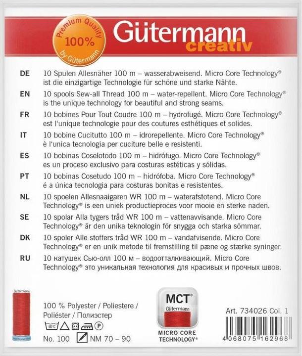 Nährwerte und Zutaten Gütermann Nähfaden - Set Water Repellent 10 Spulen Allesnäher 100 m (100 m)