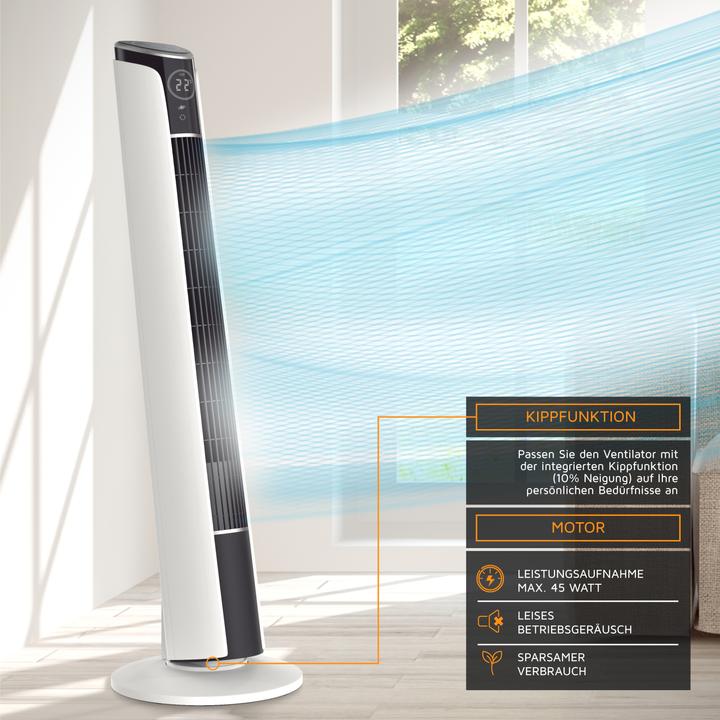 Actual product image Brandson Tower fan, remote control, 10° tiltable, oscillation, 4 modes, pedestal fan 108cm, white (52 dB)
