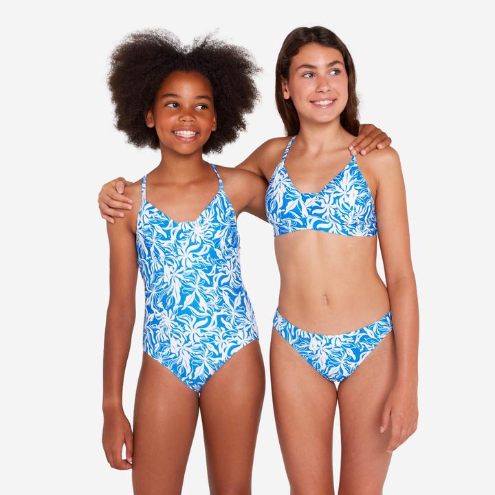 Image du produit Olaian Maillot de bain une pièce surf bretelles croisées Fille - 500 Caly bleu et blanc