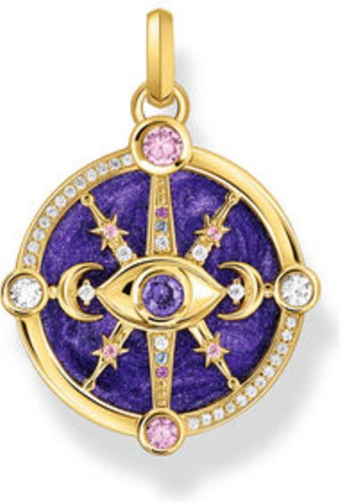 Thomas Sabo Kettenanhänger Auge mit kosmischen Details und bunten Steinen Silber vergoldet (925er Silber, Emaille)