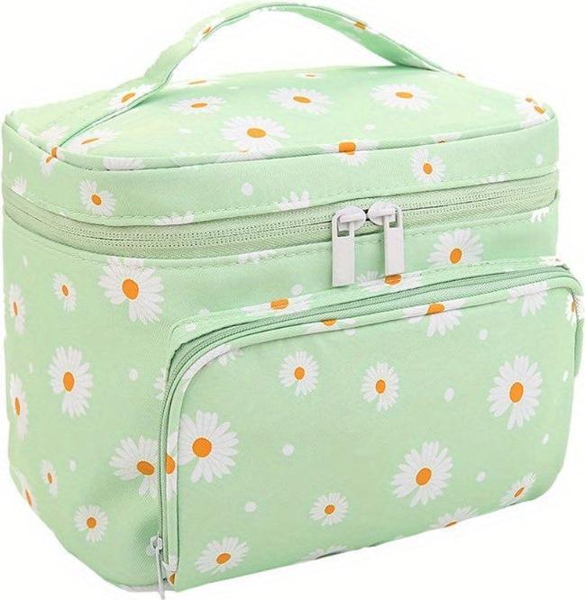 Only-Bags.Store Daisy Print Makeup Tasche grosse Kosmetiktasche mit Pinselhalter Reise Make Up Tasche