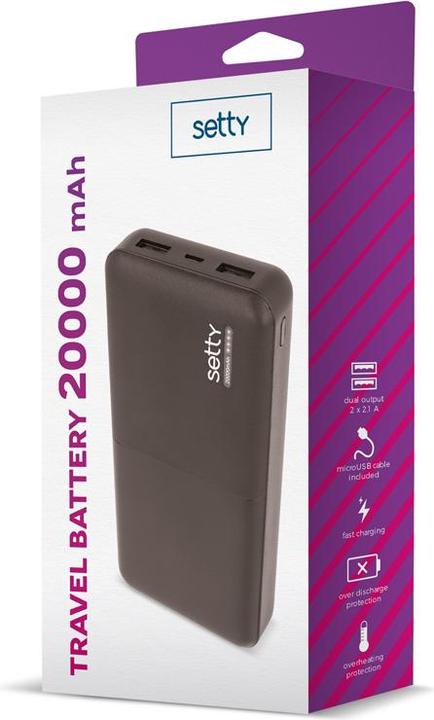 Produktbild Setty SPB-20 Powerbank 20000 mAh - Black (20000 mAh, 20 W, 20 Wh)