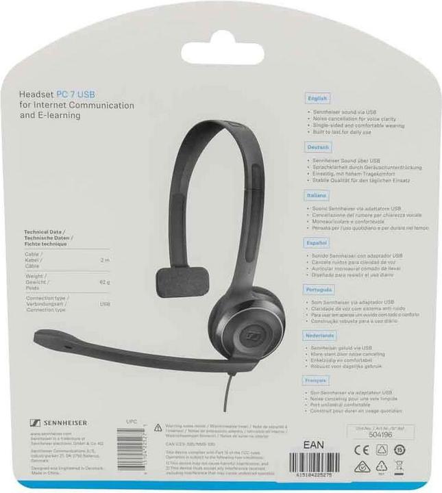Immagine prodotto Sennheiser PC 7" ausinės su mikrofonu (504196) (Nessuna soppressione del rumore, Cablato)