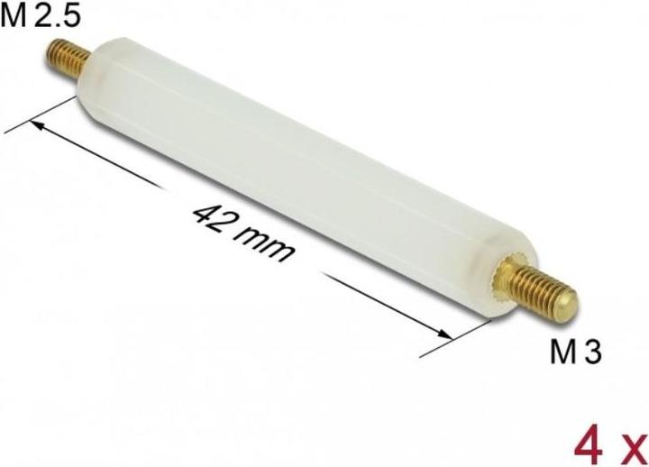 Actual product image Delock Spacer M2.5 x M3, hexagonal, external / external, 42 mm natural 4 pieces