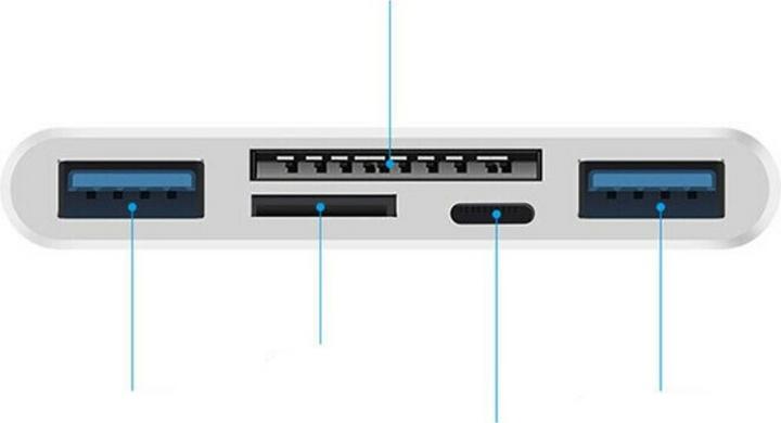 Image du produit Apfelkiste Lecteur de carte Lightning vers SD/MicroSD & adaptateur de charge pour Apple (Lightning, MicroDot, USB Type C, USB-A)