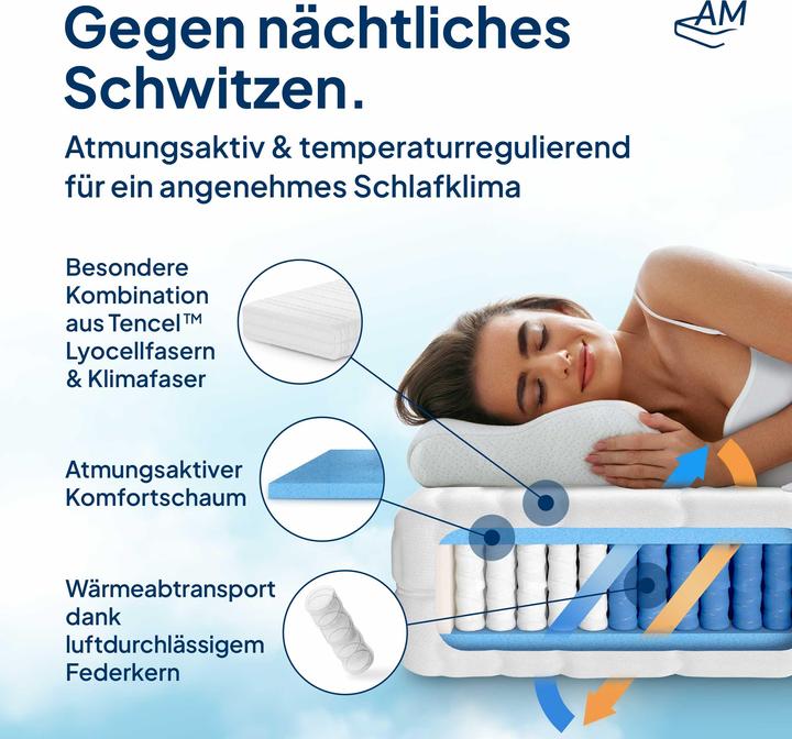 Produktbild AM Qualitätsmatratzen 1000 Federn 7-Zonen Taschenfederkern (90 x 210 cm, Federkern)