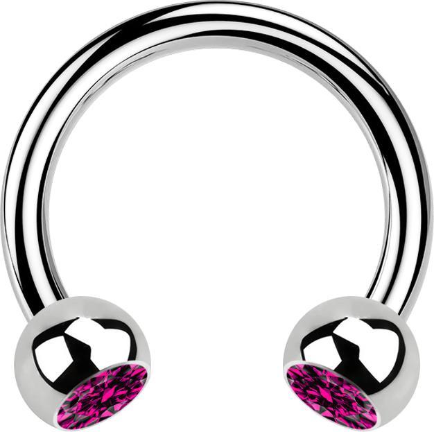 Produktbild Star Piercing Circular Barbell silber mit zwei Kugeln Kristall fuchsia (ohne Messing, Chirurgenstahl 316L)