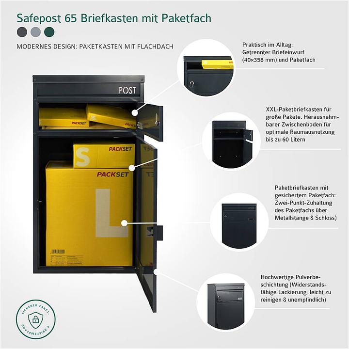 Actual product image SafePost 65 Letterbox with parcel compartment sillberg grey
