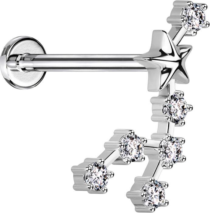 Star Piercing Micro Labret Innengewinde silber Sternzeichen Löwe mit Kristallen (Chirurgenstahl 316L, Messing)