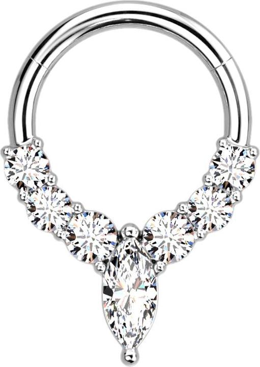 Immagine prodotto Star Piercing Anello micro segmento con cerniera in argento sei cristalli argento e uno ovale (Acciaio chirurgico 316L, senza ottone)