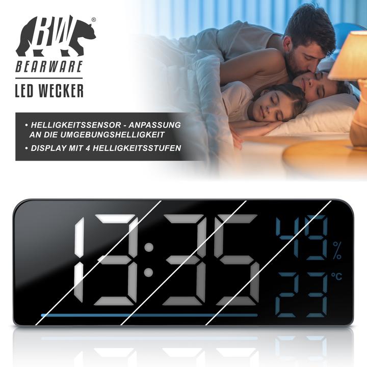 Produktbild Bearware Radiowecker digital, LED mit 2 Alarmzeiten, Grosses Display, Snooze, Temperatur & Luftfeuchtigkeit