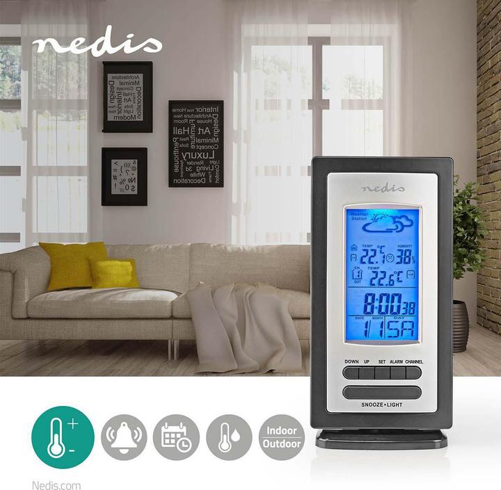 Actual product image Nedis Weather Station - Alarm - Hygrometer - Outdoor Sensor - Black/Silver