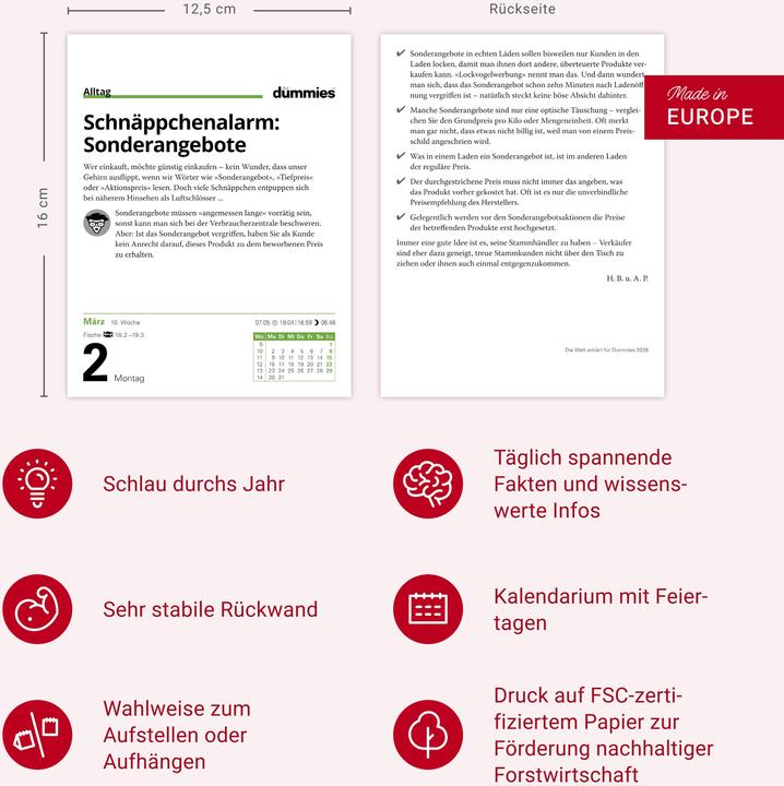 Actual product image Harenberg Die Welt erklärt für Dummies Tagesabreisskalender 2026 (Hardcover, German)