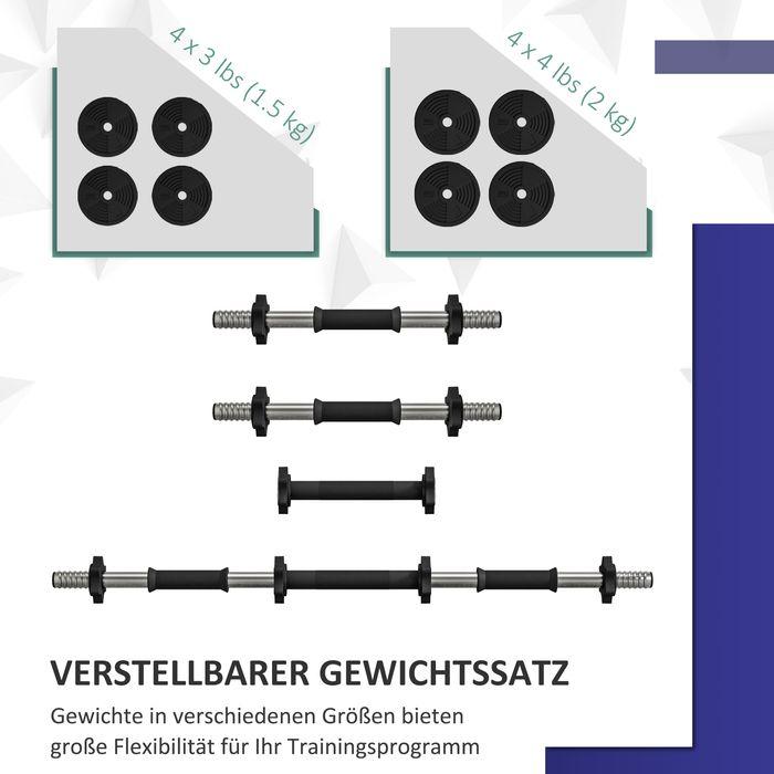 Produktbild Swisshandel24 2-in-1 Hantel-Set, Lang- & Kurzhantel, 15 kg, rutschfest, bodenschonend, Schwarz/Grün (4 x 2 kg, 4 x 1.5 kg)