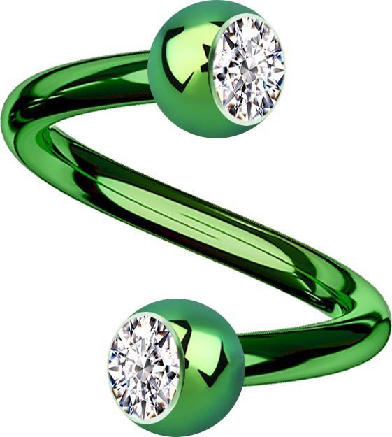 Actual product image Star Piercing Micro Spirale grün mit zwei Kugeln Kristall silber (without brass, Titanium G23)