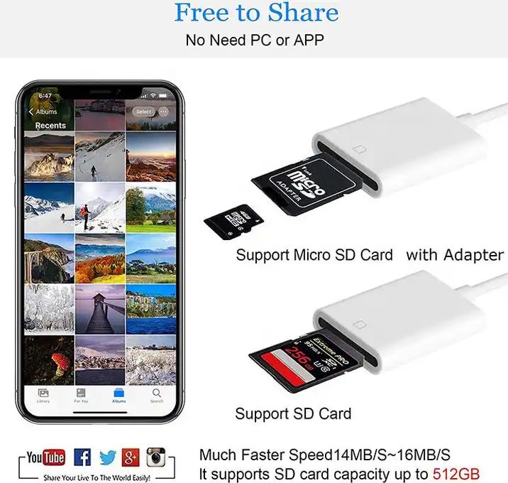 Image du produit PhoneLook Lecteur de carte mémoire SD sur Lightning / Adaptateur iPhone